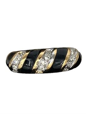 Sarah Coventry Ring Size 9 Black Enamel Gold Rhinestone Dome Vintage Resized